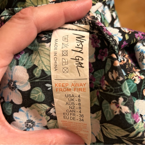 Nasty Gal Size 4 Bloom To Grow Floral Mini Dress Ruched Sleeves Wrap Skirt Green - Picture 16 of 16